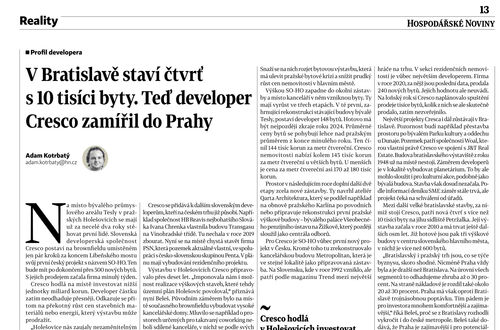 V Bratislavě staví čtvrť s 10 tisíci byty. Teď developer Cresco zamířil do Prahy