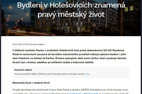 Bydlení v Holešovicích znamená pravý městský život