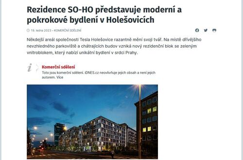 Rezidence SO-HO představuje moderní a pokrokové bydlení v Holešovicích
