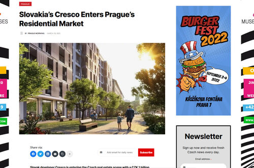 Slovakia’s Cresco Enters Prague’s Residential Market